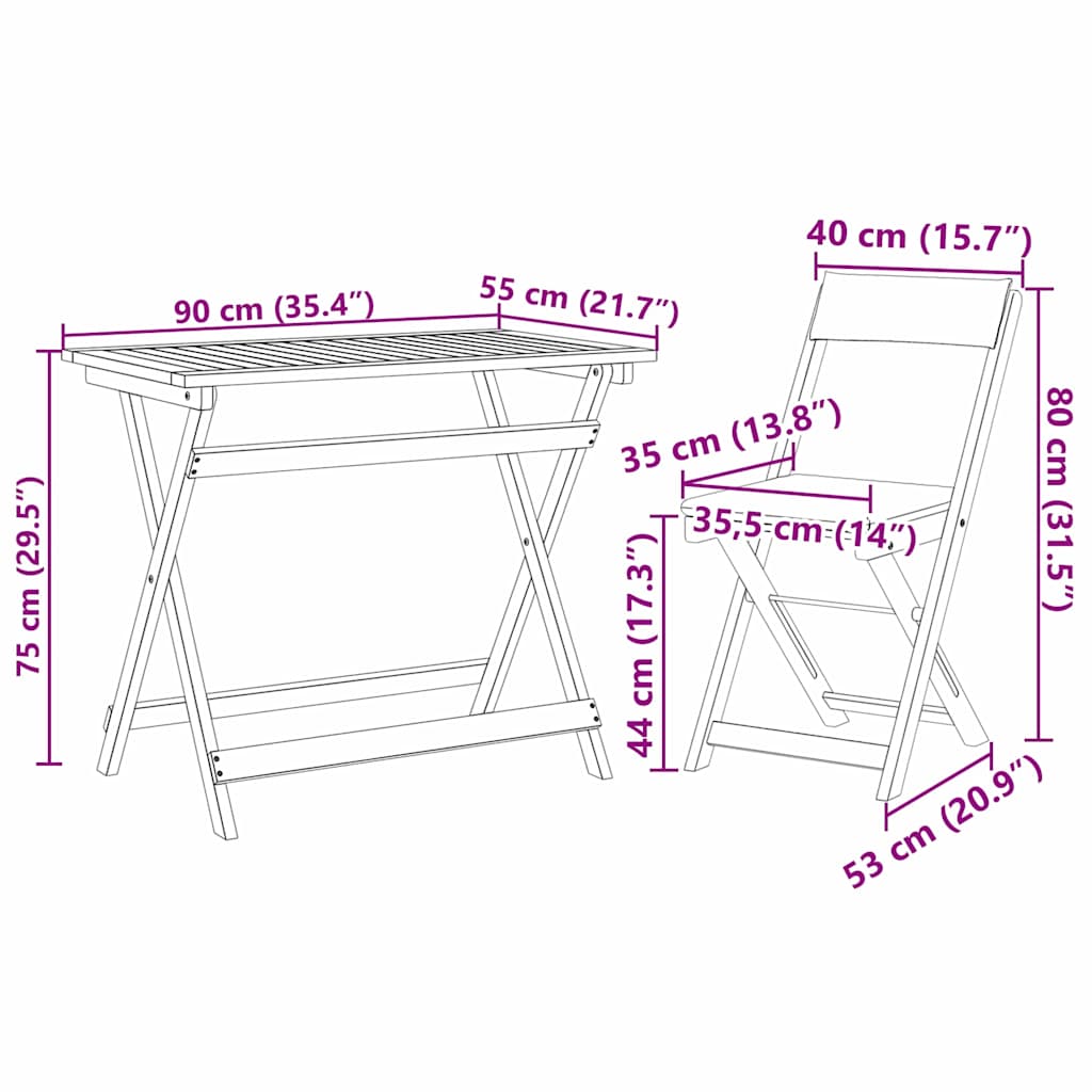 Bistroset met kussen 5 pcs Olie naturel Massief Acaciahout