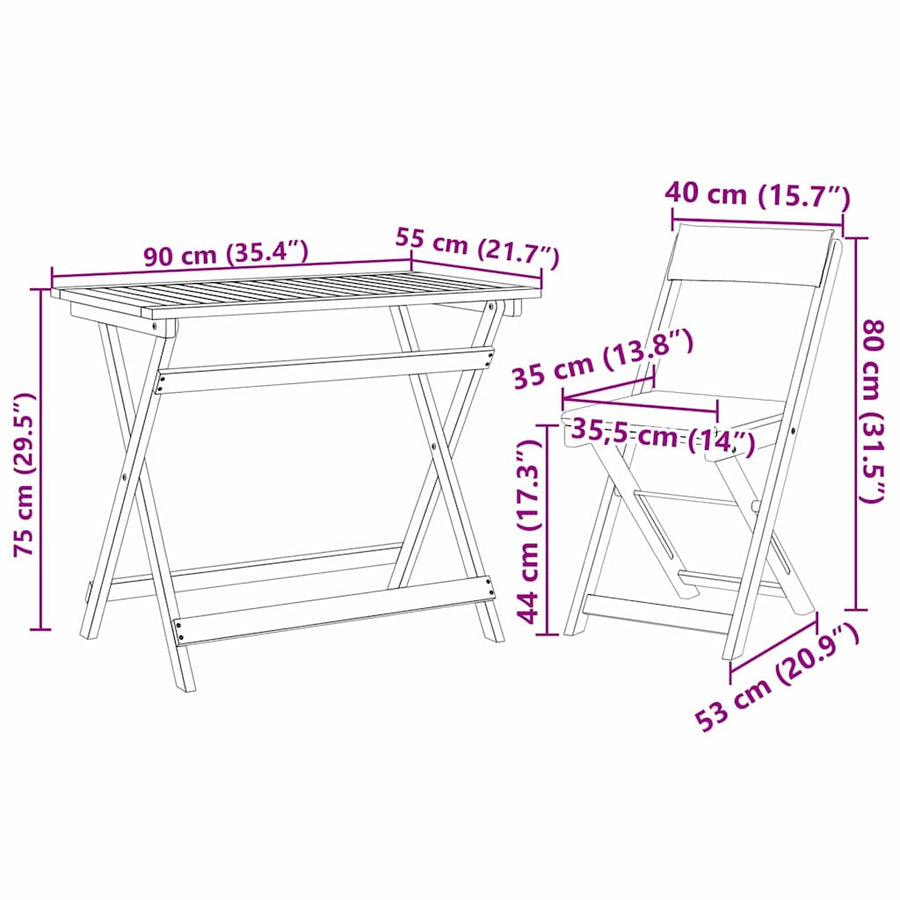 Bistroset met kussen 5 pcs Olie naturel Massief Acaciahout
