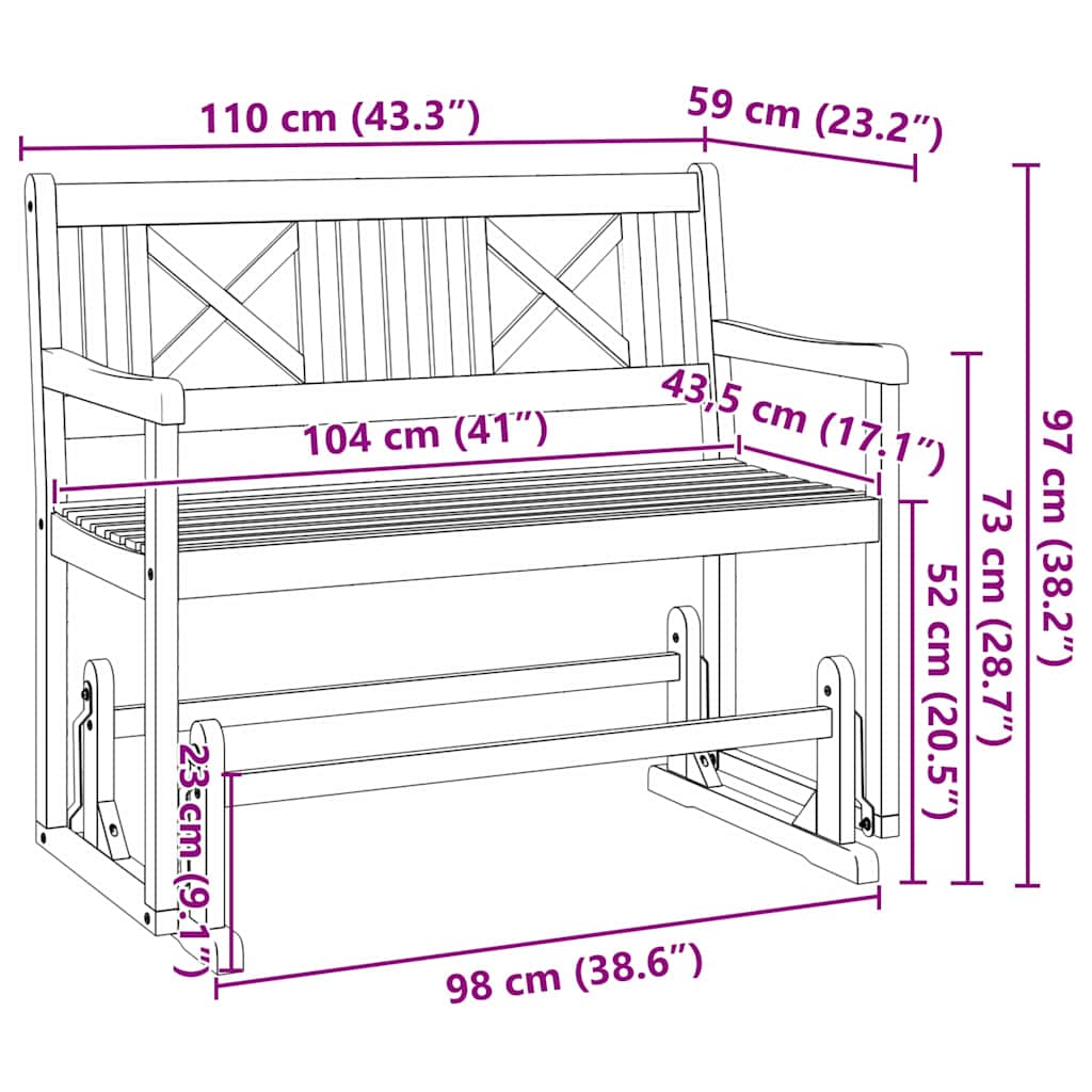 Glider Bank Bruin 110 x 59 x 97 cm Massief Acaciahout