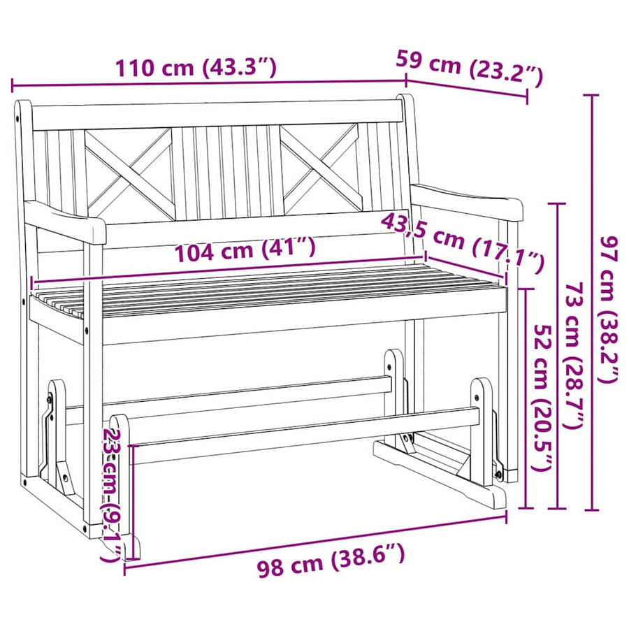 Glider Bank Bruin 110 x 59 x 97 cm Massief Acaciahout