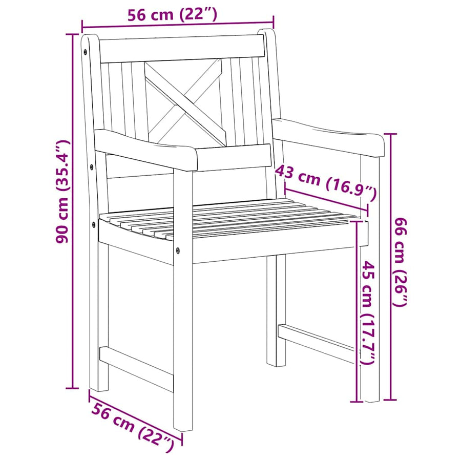 Tuinstoel 2 Pcs 56 X 56 X 90 Cm Massief Acaciahout 56 x 55,5 x 90 cm