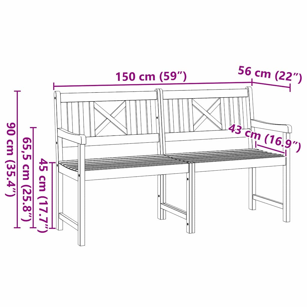 Tuinbank Bruin 150 X 56 X 90 Cm Massief Acaciahout 150 x 55,5 x 90 cm X-kruisrugleuning