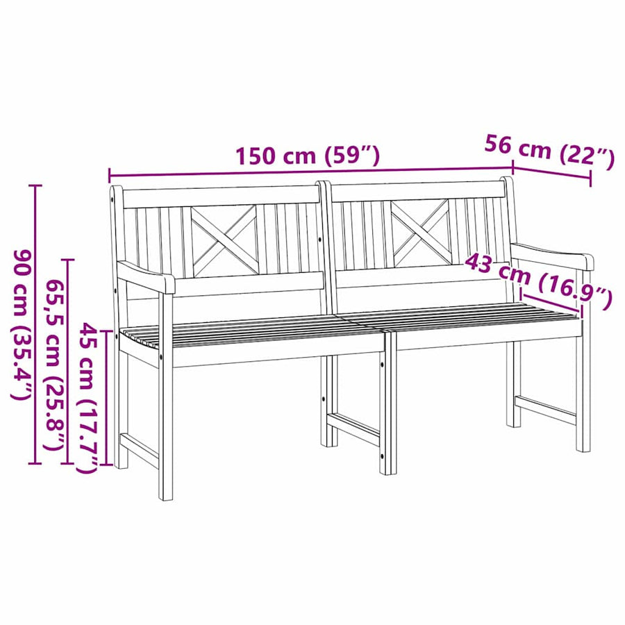 Tuinbank Bruin 150 X 56 X 90 Cm Massief Acaciahout 150 x 55,5 x 90 cm X-kruisrugleuning
