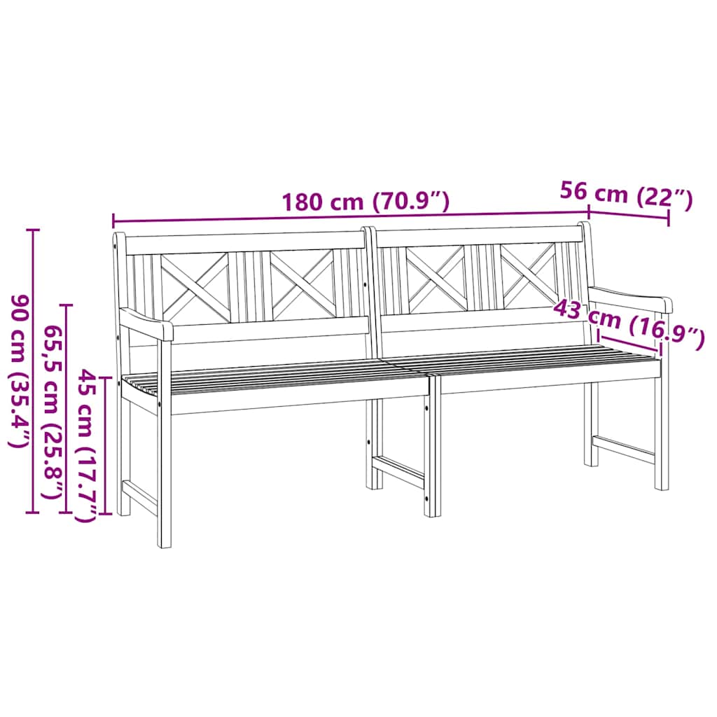 Tuinbank Bruin 180 X 56 X 90 Cm Massief Acaciahout 180 x 55,5 x 90 cm X-kruisrugleuning