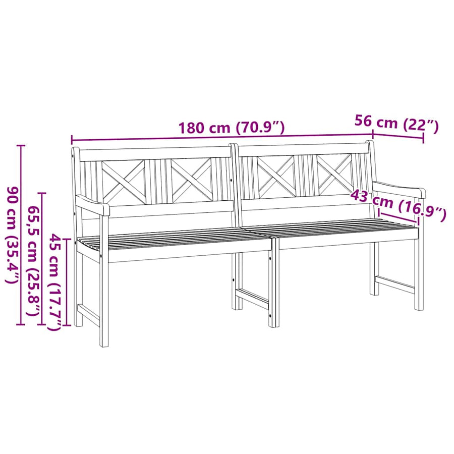 Tuinbank Bruin 180 X 56 X 90 Cm Massief Acaciahout 180 x 55,5 x 90 cm X-kruisrugleuning