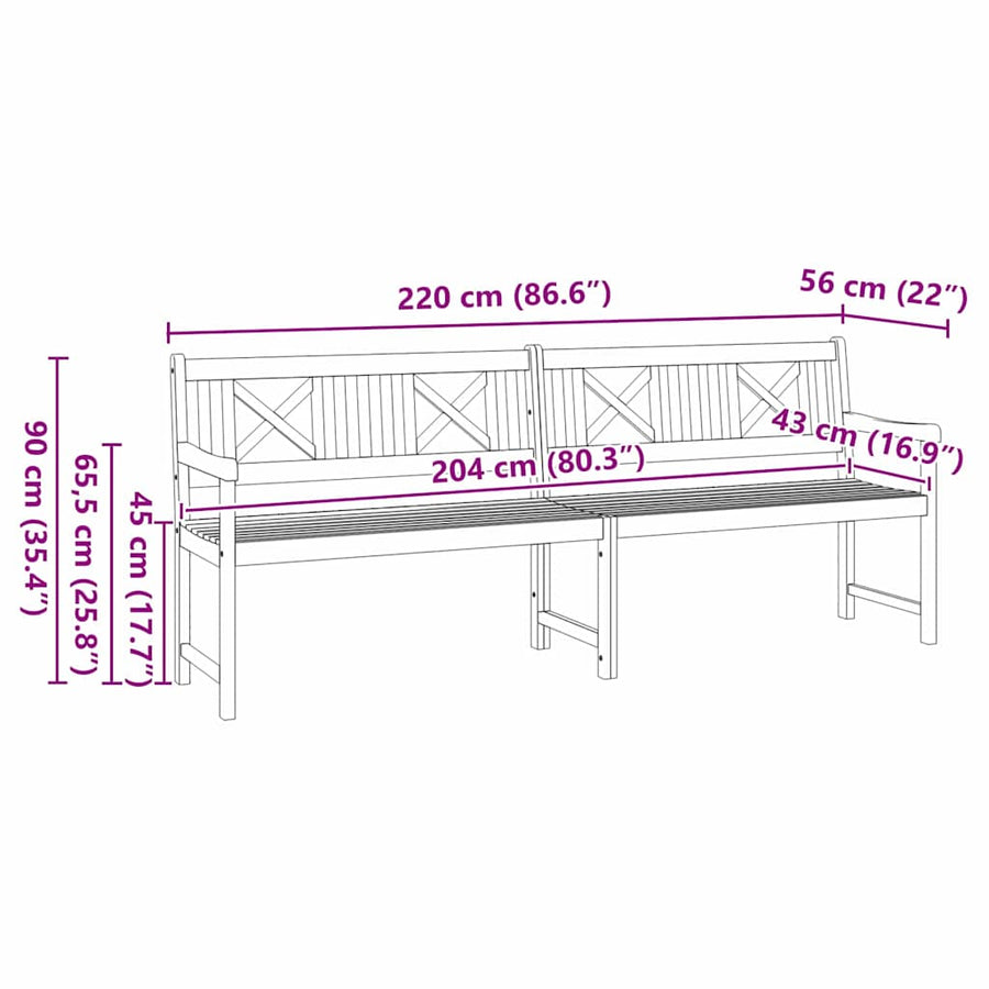 Tuinbank Bruin 220 X 56 X 90 Cm Massief Acaciahout 219 x 55,5 x 90 cm Kruisrugleuning