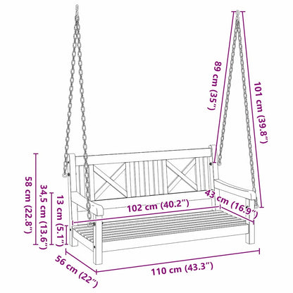 Schommelbank Bruin 110 X 56 X 58.5 Cm Massief Acaciahout Kruis-rugleuning