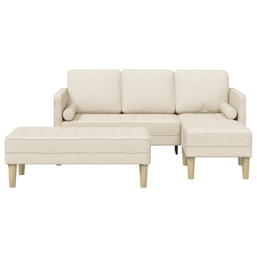Bankstel Met Kussen 2 Pcs Polyester Linnen L-vormige bank + poef