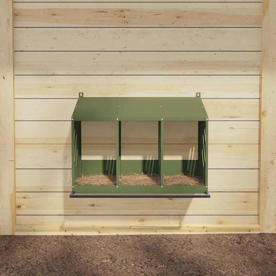 Kippennestkastje met 3 vakken olijfgroen metaal