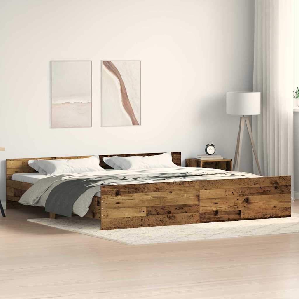 Bedframe met hoofdeinde Oud Hout 203 x 203 x 50 cm Bewerkt hout
