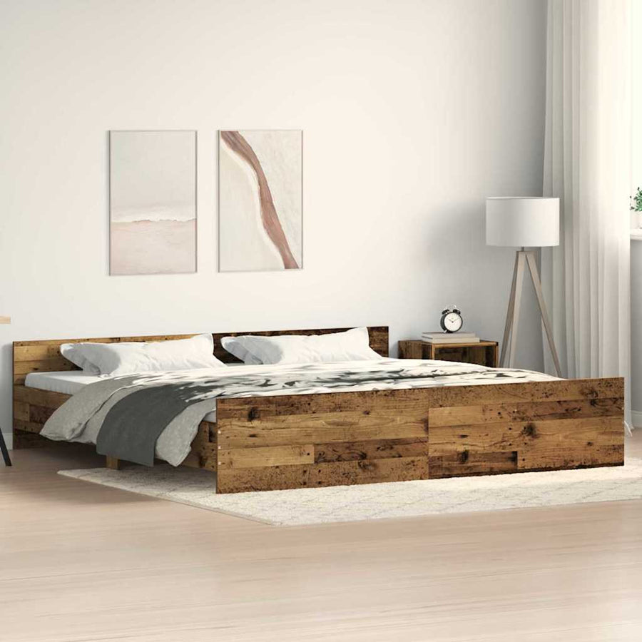 Bedframe met hoofdeinde Oud Hout 203 x 203 x 50 cm Bewerkt hout