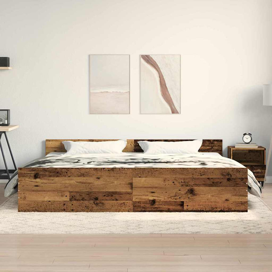 Bedframe met hoofdeinde Oud Hout 203 x 203 x 50 cm Bewerkt hout