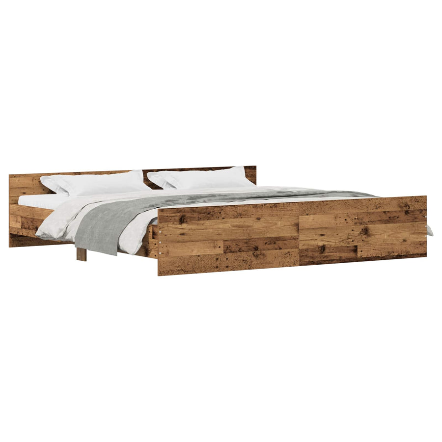 Bedframe met hoofdeinde Oud Hout 203 x 203 x 50 cm Bewerkt hout