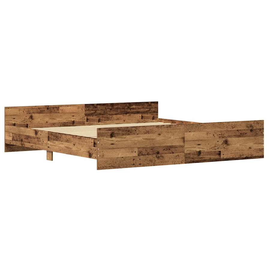 Bedframe met hoofdeinde Oud Hout 203 x 203 x 50 cm Bewerkt hout