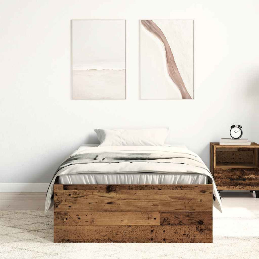 Bedframe zonder matras 75x190 cm spaanplaat oud hout