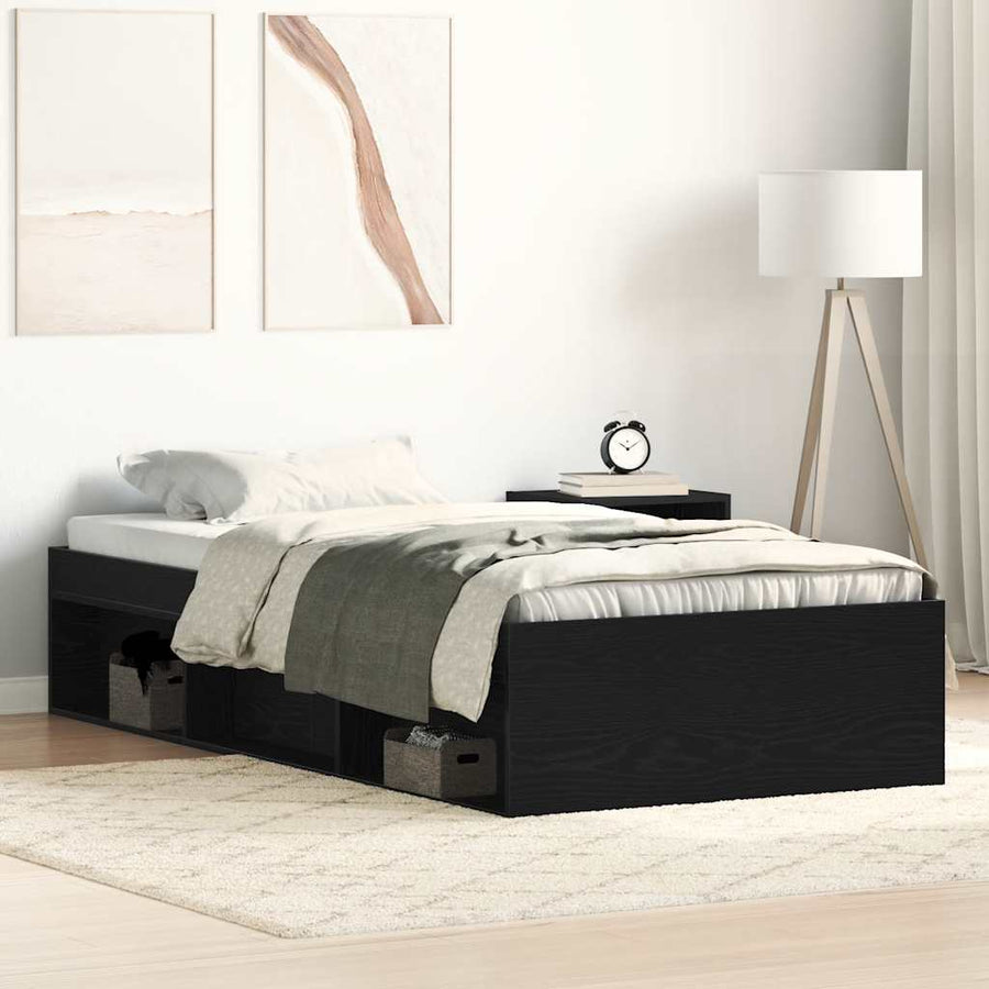 Bedframe zonder matras 75x190 cm spaanplaat zwart eikenkleurig