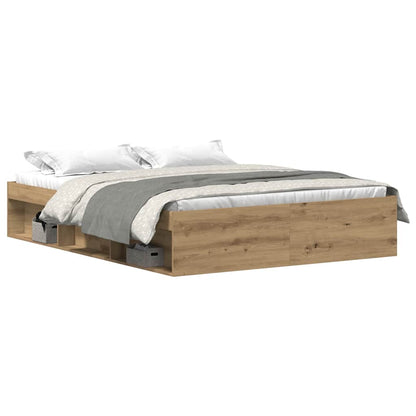 Bedframe zonder matras spaanplaat artisanaal eikenkleurig