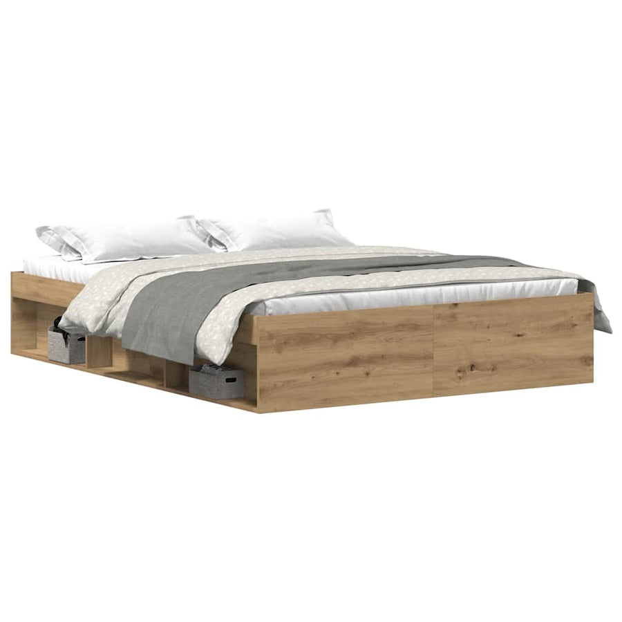 Bedframe zonder matras spaanplaat artisanaal eikenkleurig