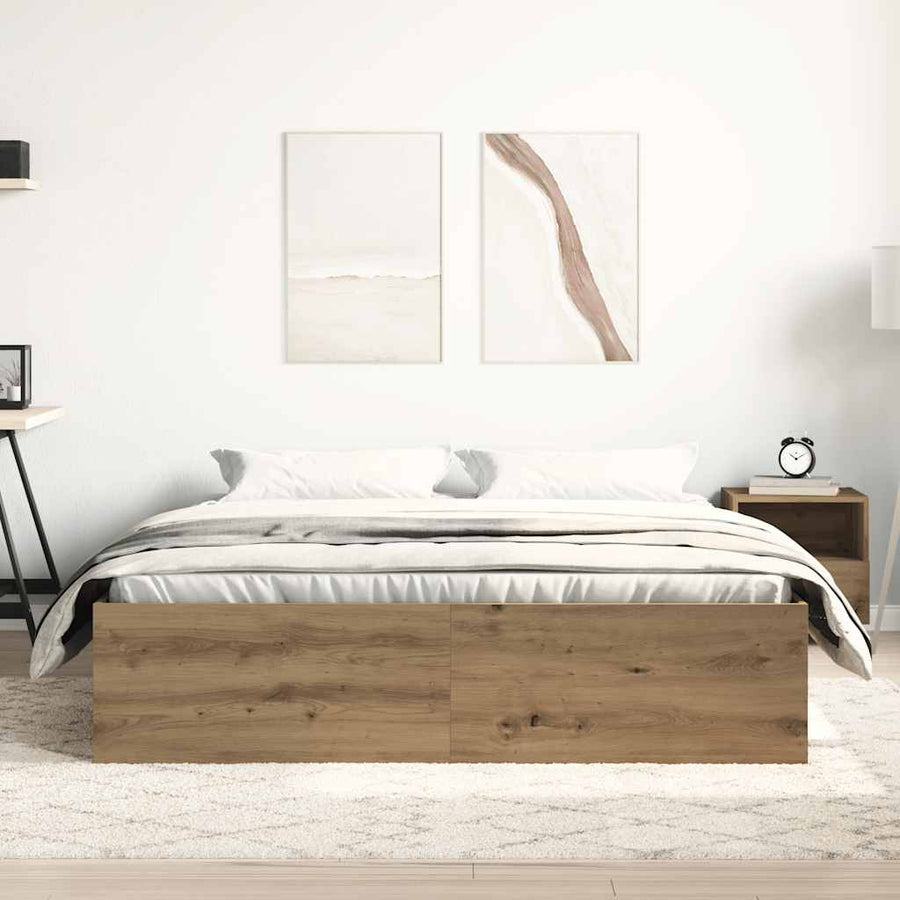 Bedframe zonder matras spaanplaat artisanaal eikenkleurig