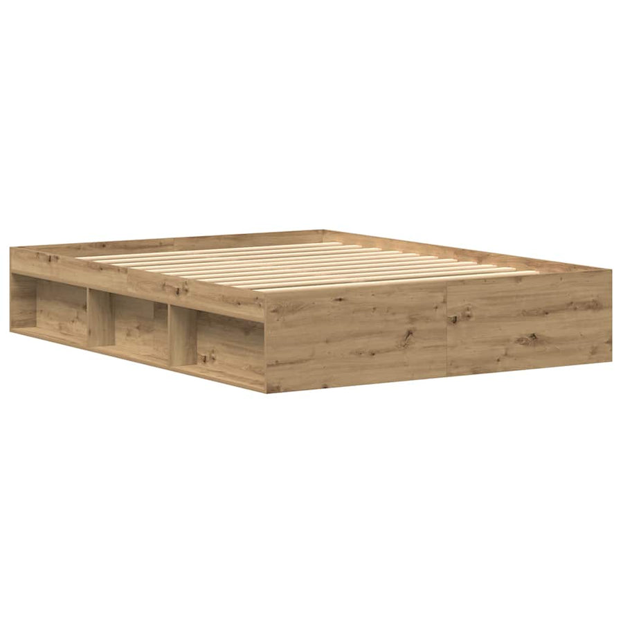Bedframe zonder matras spaanplaat artisanaal eikenkleurig