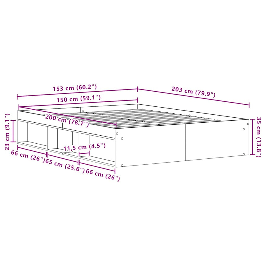 Bedframe zonder matras spaanplaat artisanaal eikenkleurig