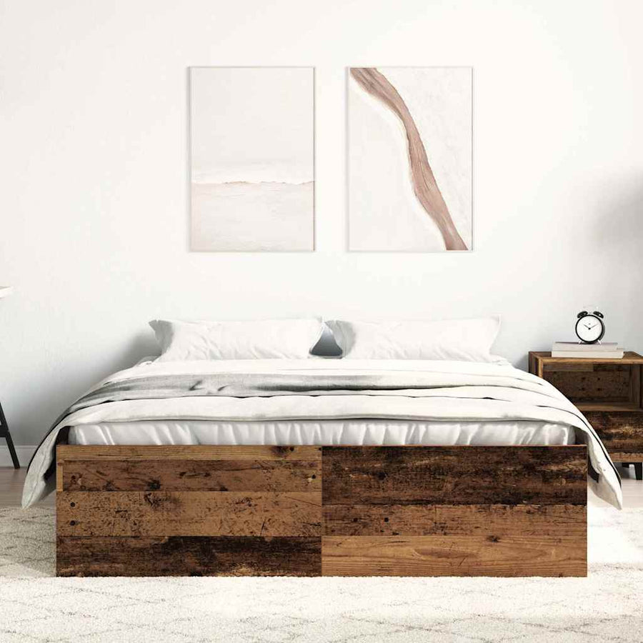 Bedframe zonder matras bewerkt 135x190 cm bewerkt hout oud