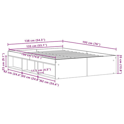 Bedframe zonder matras bewerkt 135x190 cm bewerkt hout oud