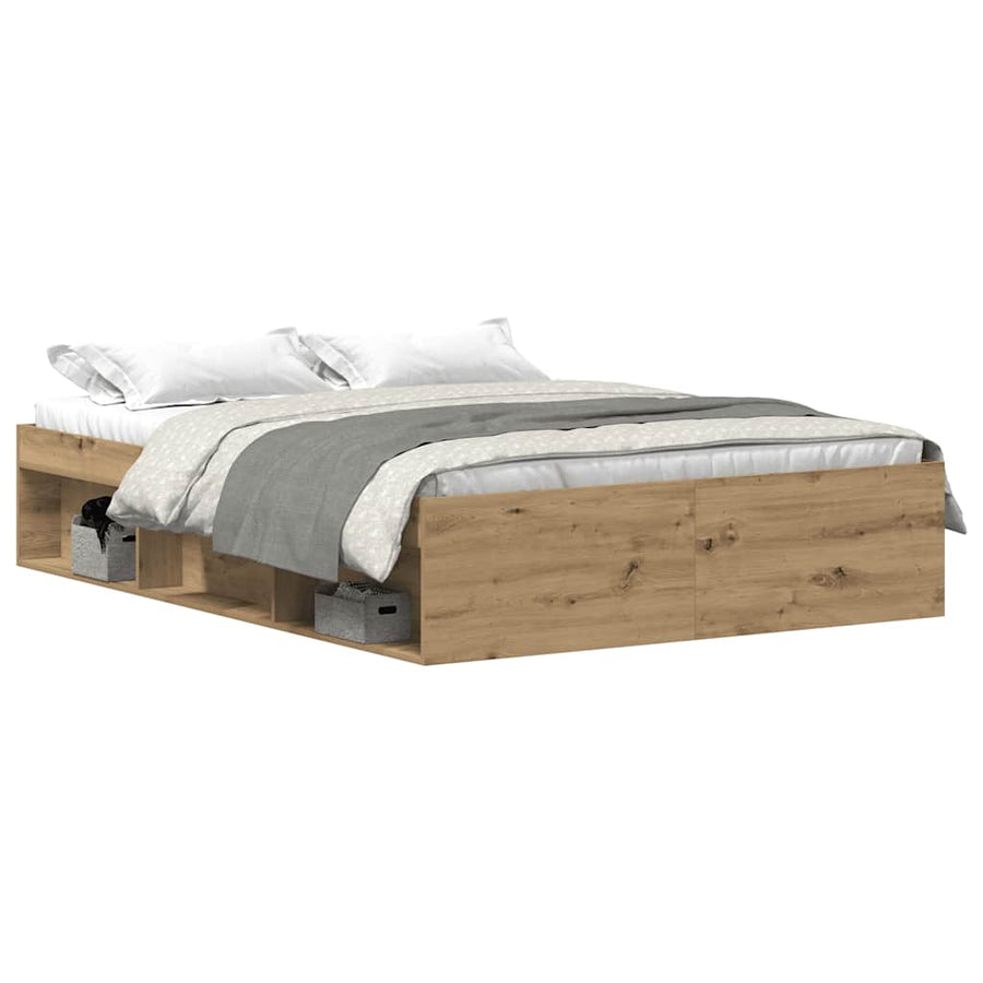 Bedframe zonder matras spaanplaat artisanaal eikenkleurig
