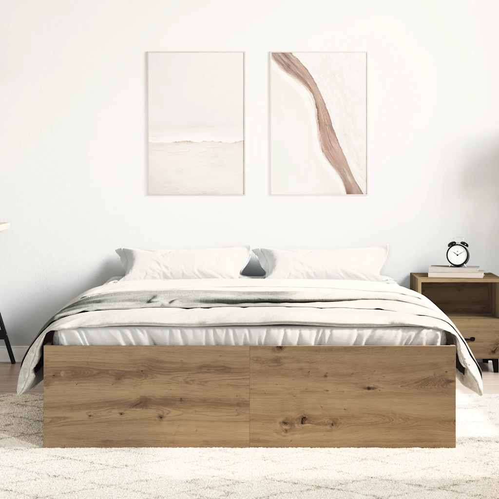 Bedframe zonder matras spaanplaat artisanaal eikenkleurig