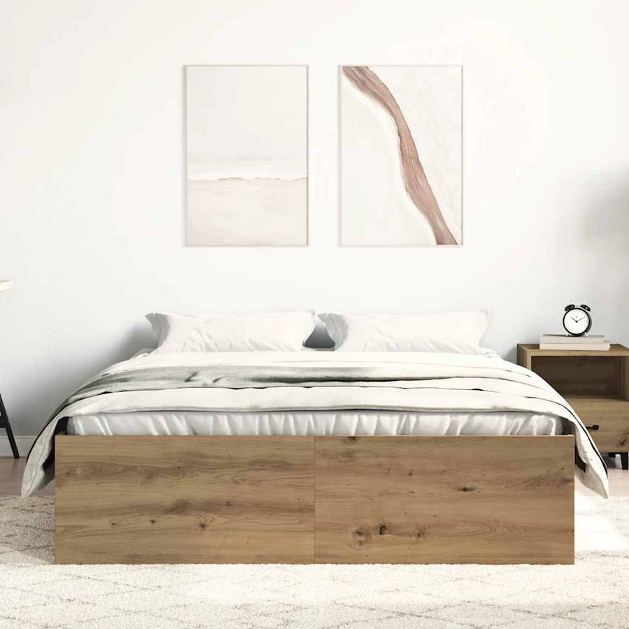 Bedframe zonder matras spaanplaat artisanaal eikenkleurig
