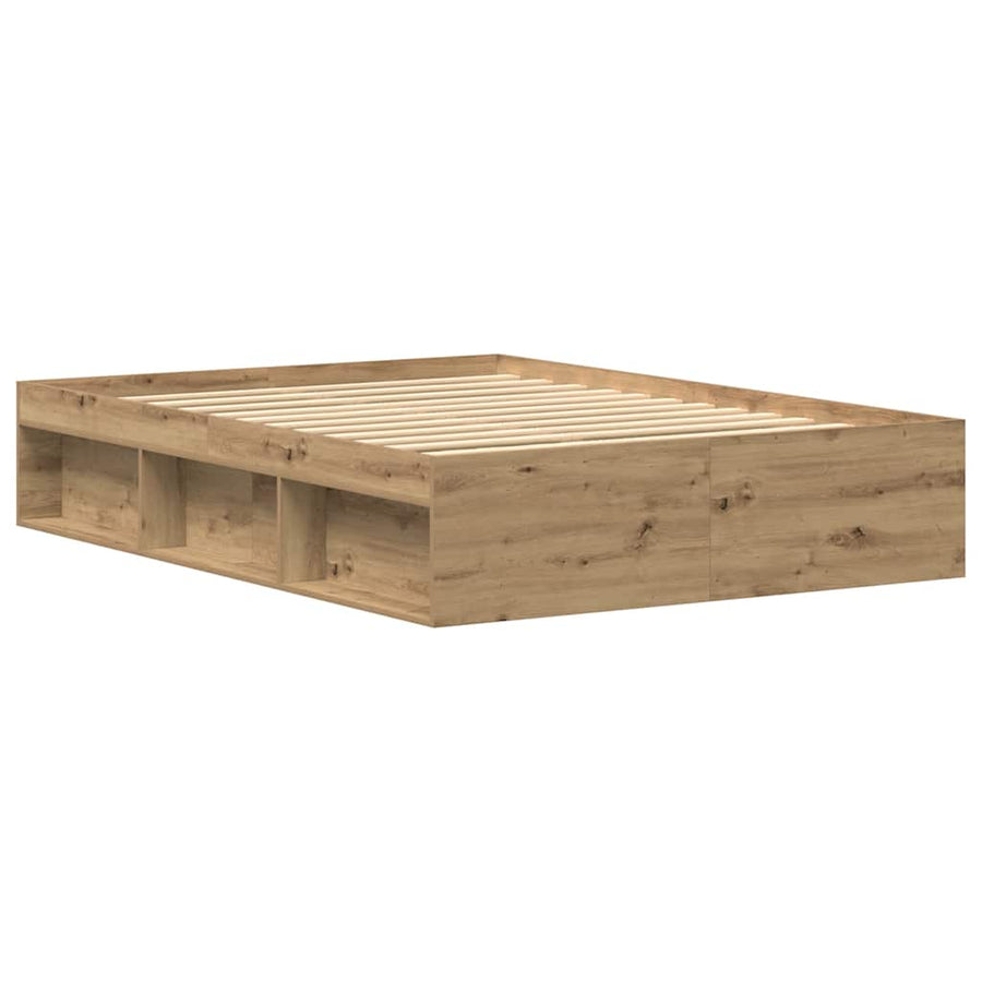 Bedframe zonder matras spaanplaat artisanaal eikenkleurig