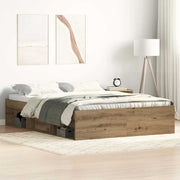 Bedframe 138x190 cm spaanplaat eikenkleurig met opbergvakken