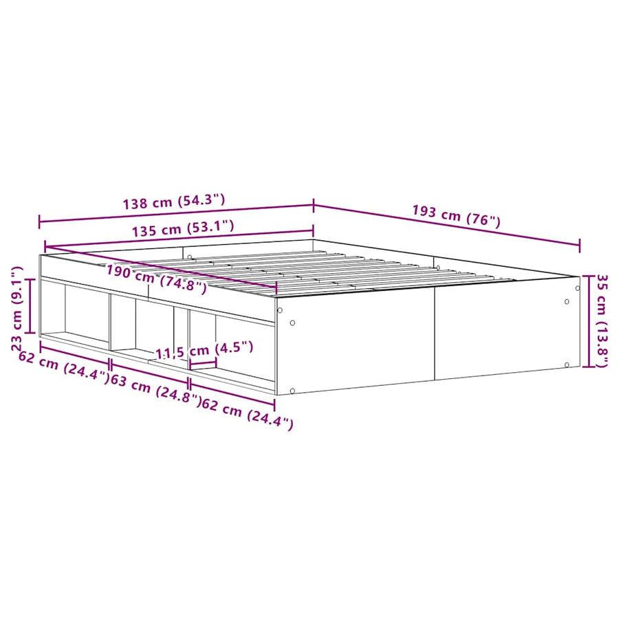 Bedframe zonder matras 135x190 cm bewerkt hout zwart eikenkleur