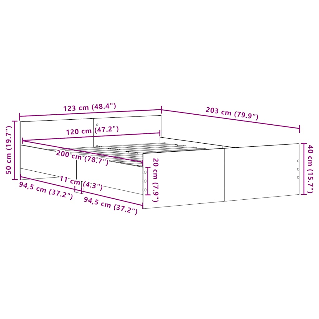 Bedframe zonder matras 120x200 cm bewerkt hout zwart eikenkleur