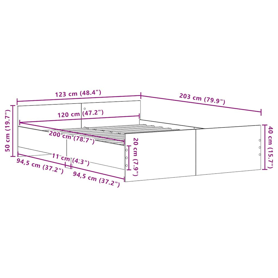 Bedframe zonder matras 120x200 cm bewerkt hout zwart eikenkleur