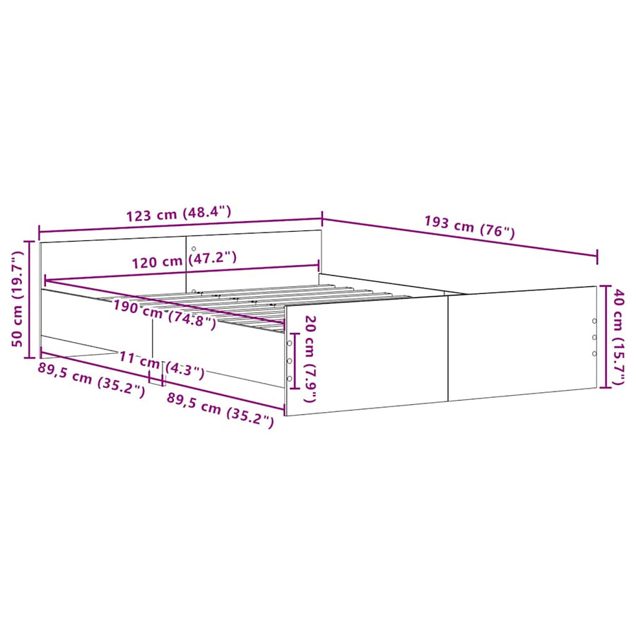 Bedframe zonder matras 120x190 cm bewerkt hout zwart eikenkleur