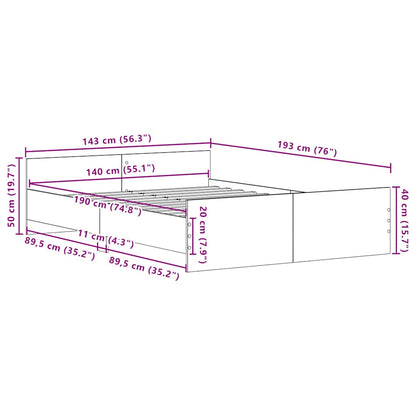 Bedframe zonder matras 140x190 cm bewerkt hout zwart eikenkleur