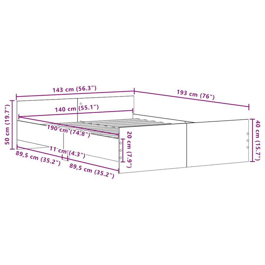Bedframe zonder matras 140x190 cm bewerkt hout zwart eikenkleur
