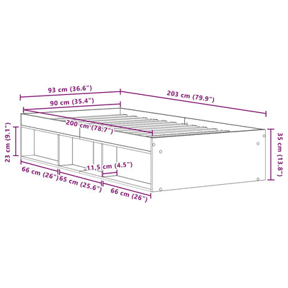 Bedframe zonder matras 90x200 cm spaanplaat zwart eikenkleurig