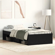 Bedframe 90x200 cm spaanplaat zwart eiken met opbergvakken