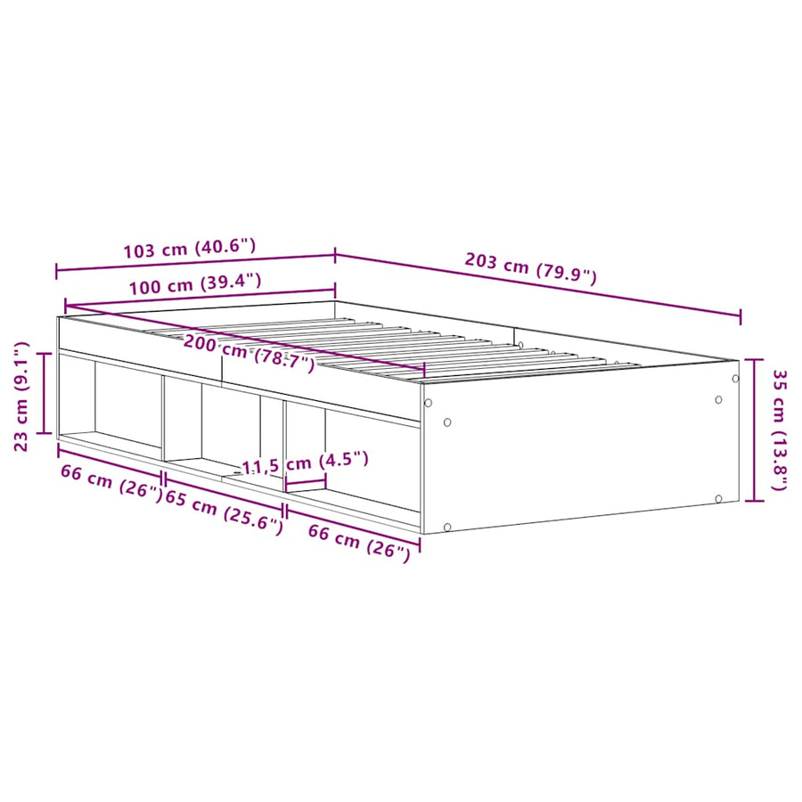 Bedframe zonder matras 100x200 cm spaanplaat zwart eikenkleurig