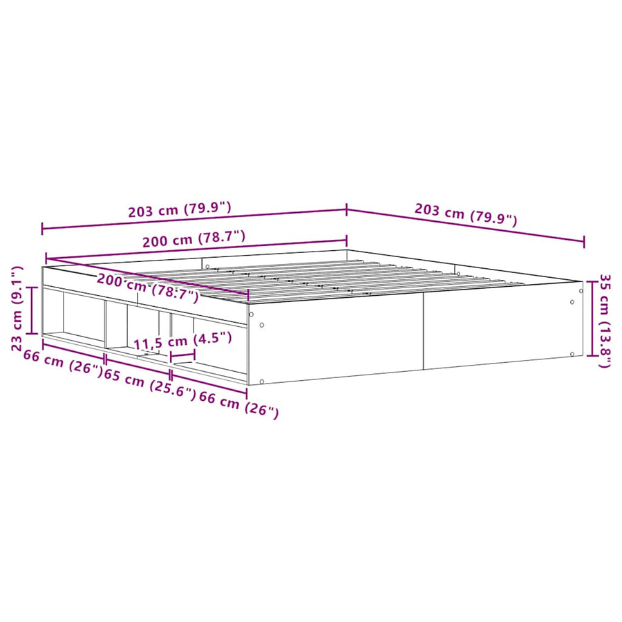 Bedframe zonder matras 200x200 cm bewerkt hout zwart eikenkleur