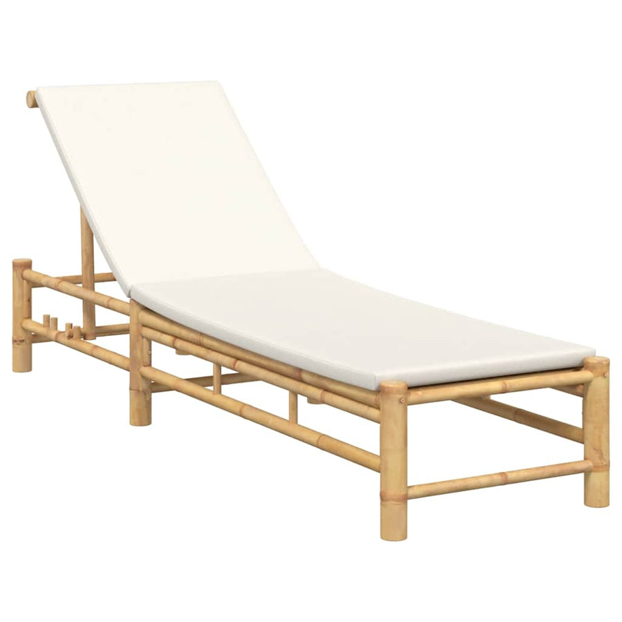 Ligstoel Met Kussens 55X199X30 Cm Bamboe Crèmewit