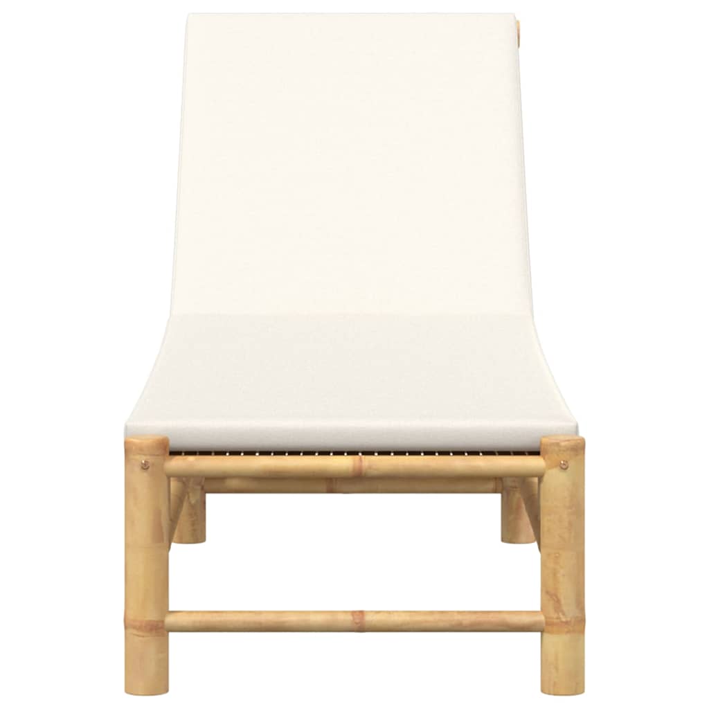 Ligstoel Met Kussens 55X199X30 Cm Bamboe Crèmewit