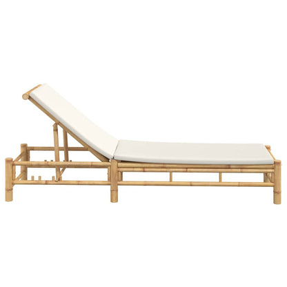 Ligstoel Met Kussens 55X199X30 Cm Bamboe Crèmewit