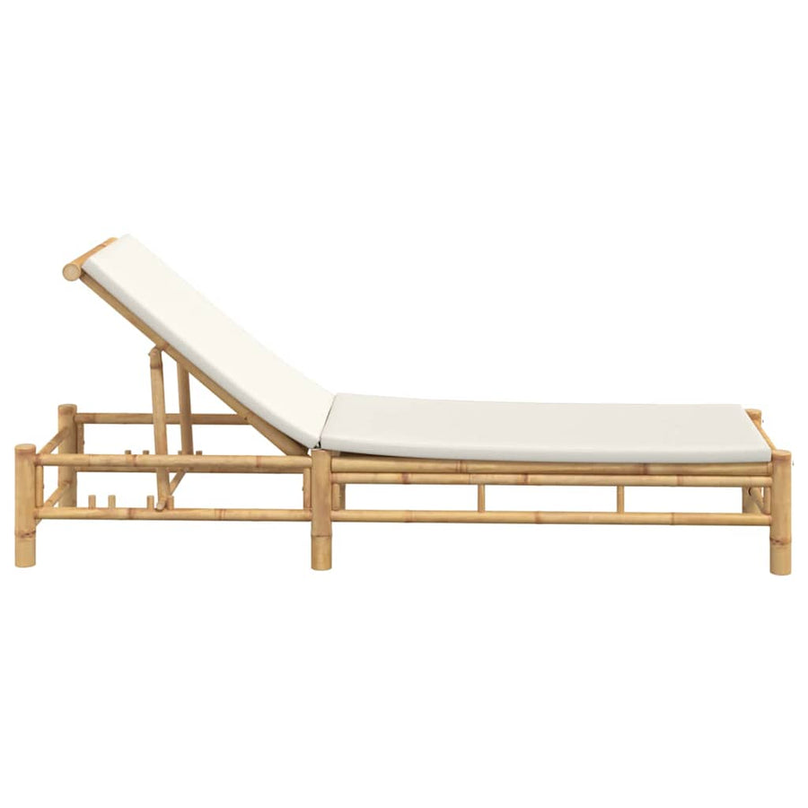 Ligstoel Met Kussens 55X199X30 Cm Bamboe Crèmewit