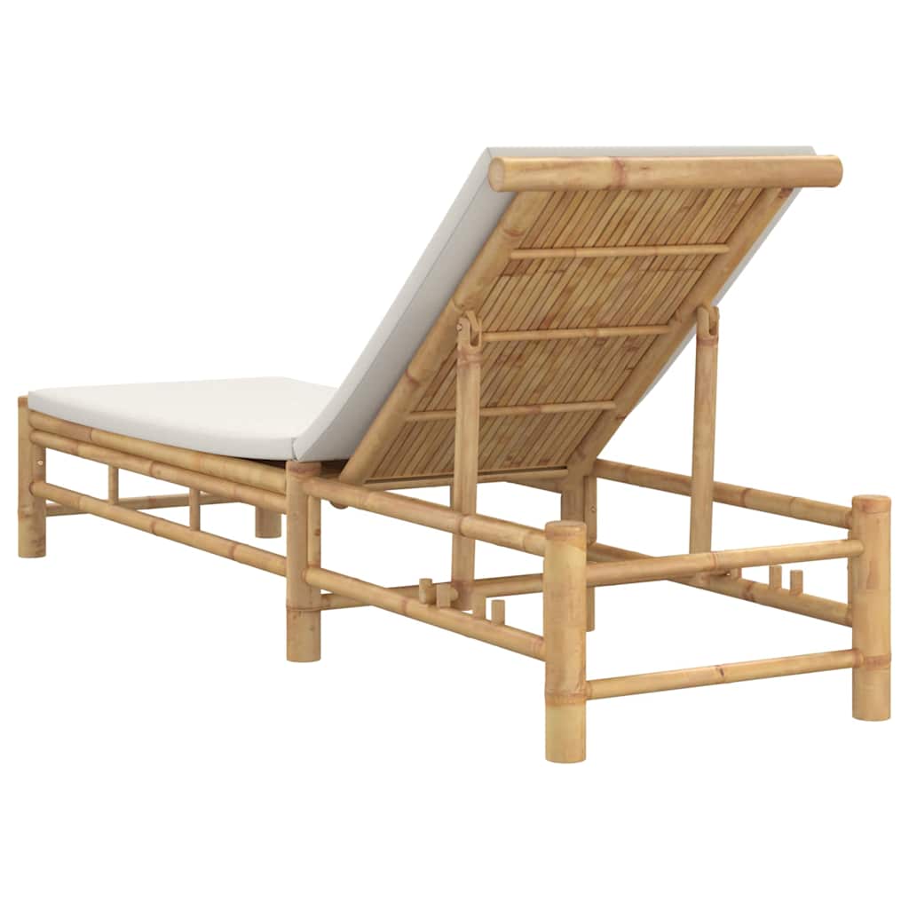 Ligstoel Met Kussens 55X199X30 Cm Bamboe Crèmewit