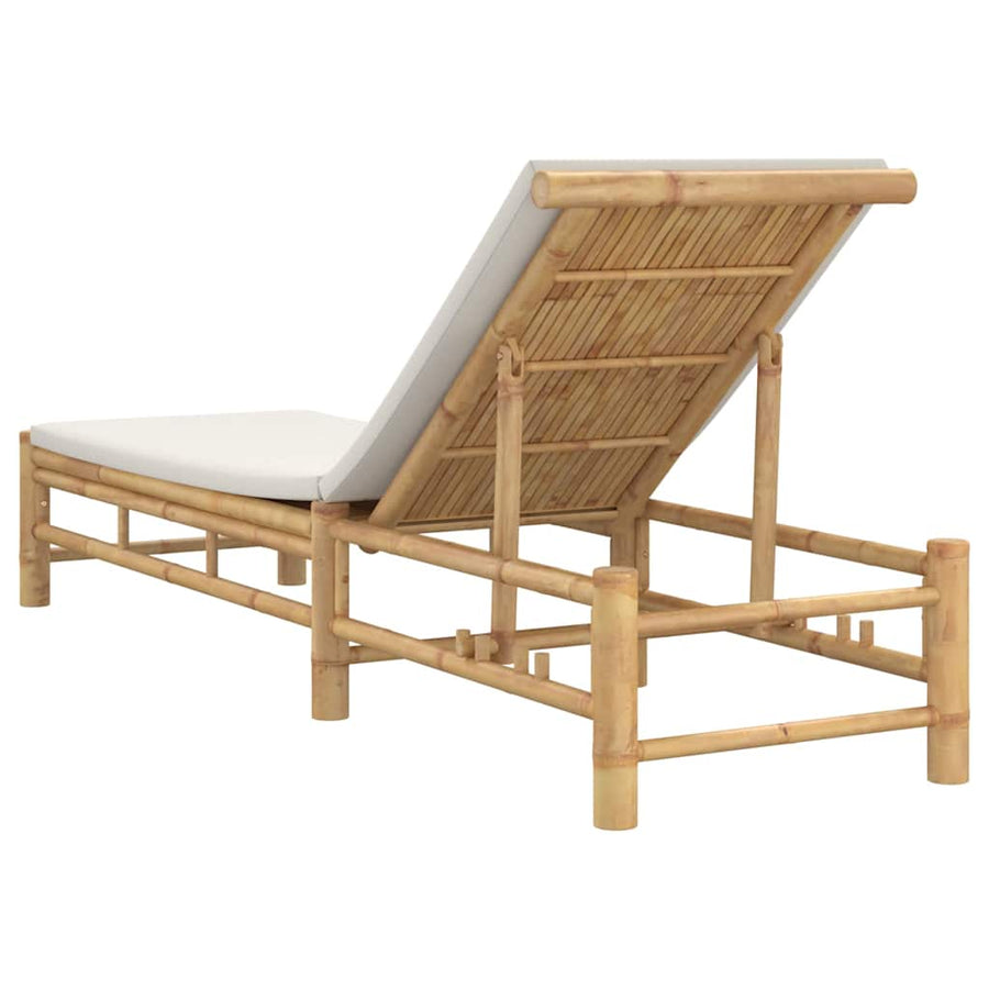 Ligstoel Met Kussens 55X199X30 Cm Bamboe Crèmewit