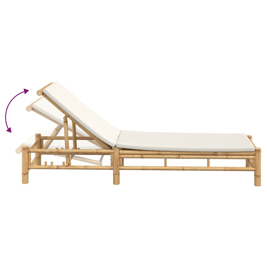 Ligstoel Met Kussens 55X199X30 Cm Bamboe Crèmewit