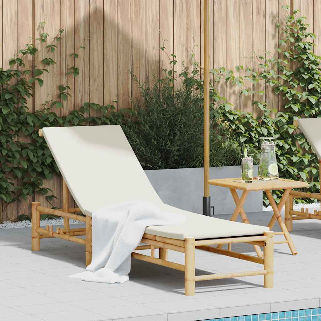 Ligstoel Met Kussens 55X199X30 Cm Bamboe Crèmewit